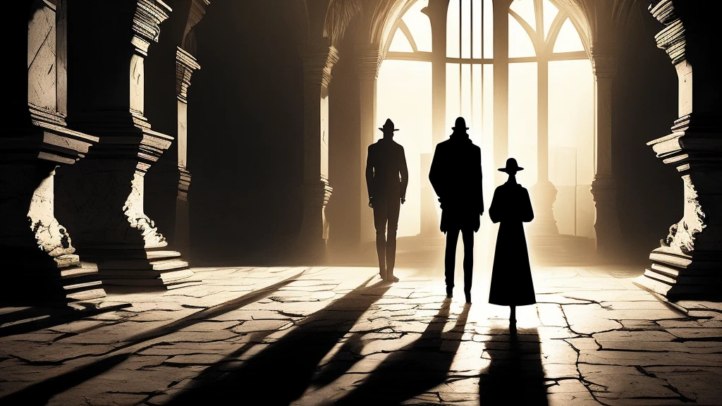 In the dim light of an unfamiliar environment, shadows dance around a dim light, creating contrasts that delineate the unknown and the familiar. The light casts distorted shapes on the walls, suggesting hidden figures and long-buried secrets. In the air filled with mystery, each shadow tells an unspoken story, each contrast reveals an underlying conflict. In this game of light and darkness, the truth hides in the deepest shadows. What secrets will be revealed when the light of truth finally penetrates this enveloping atmosphere?