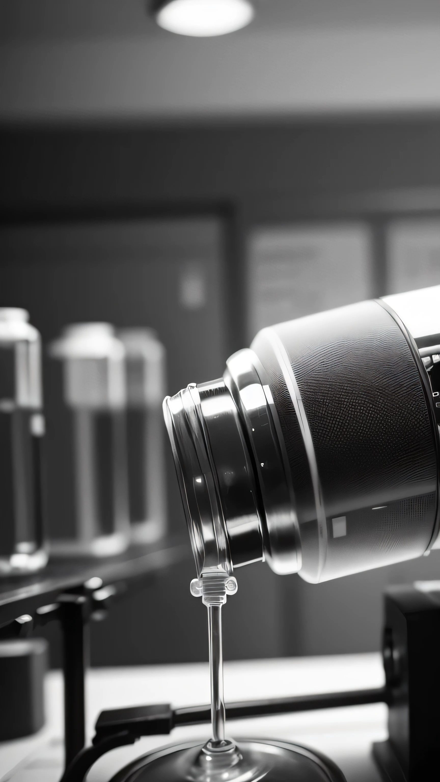 old biology laboratory, close up, blur, black white photo, 8k