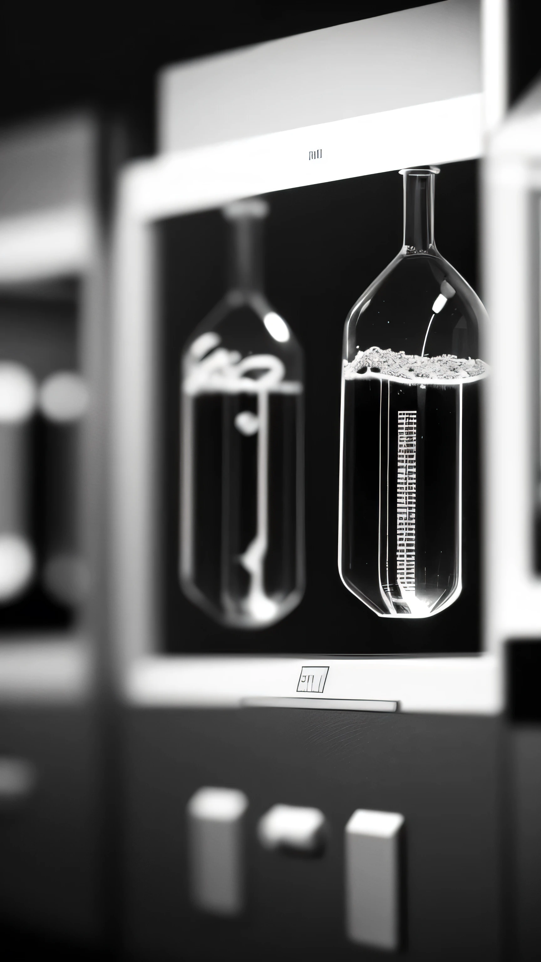 old biology laboratory, close up, blur, black white photo, 8k