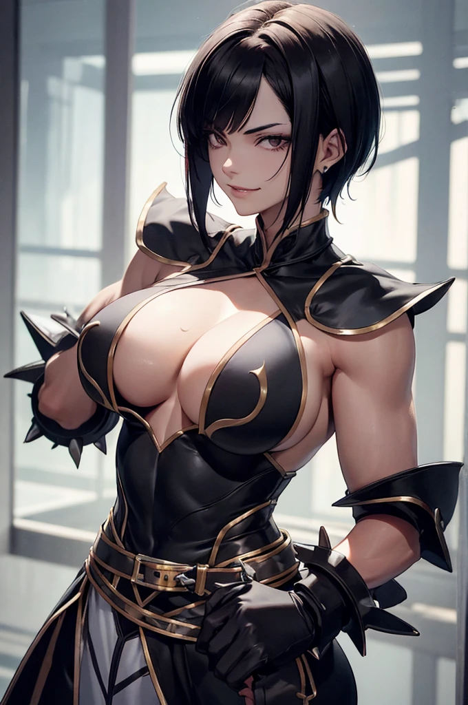 ,mulher jovem,short black hair , badass , colan,May,coxas torneadas,Evil Smile,juri han,chifres de cabelo,detalhes do corpo,low yellow lighting,raios de luz belo corpo detalhado
