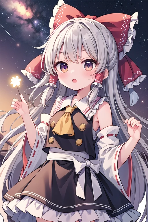 kirisame marisa, hakurei reimu, 1 Girl Tag, Long Hair, performer, milky way, Gray Hair
