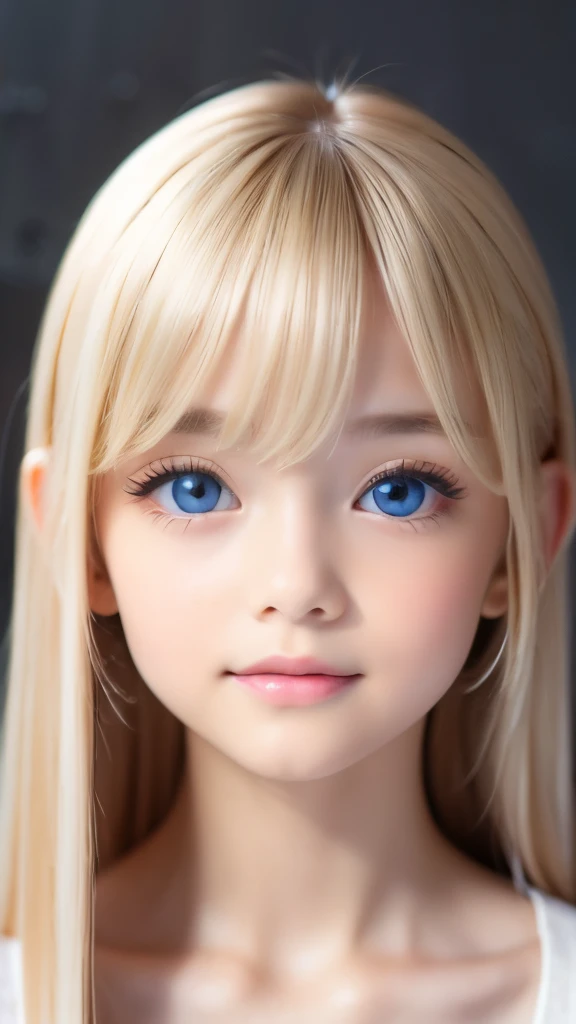 super long silky straight blonde hair、Beautiful blonde girl posing in a white top、Bangs between the eyes、Slap in the face、Bangs that cover the eyes、Blonde hair between the eyes、beautiful girl in real life、16-year-old blonde beautiful girl、Beautiful platinum blonde beauty、so beautiful, bright, 大きなbright青い目、very big bright eyes、Small Face Beauty
