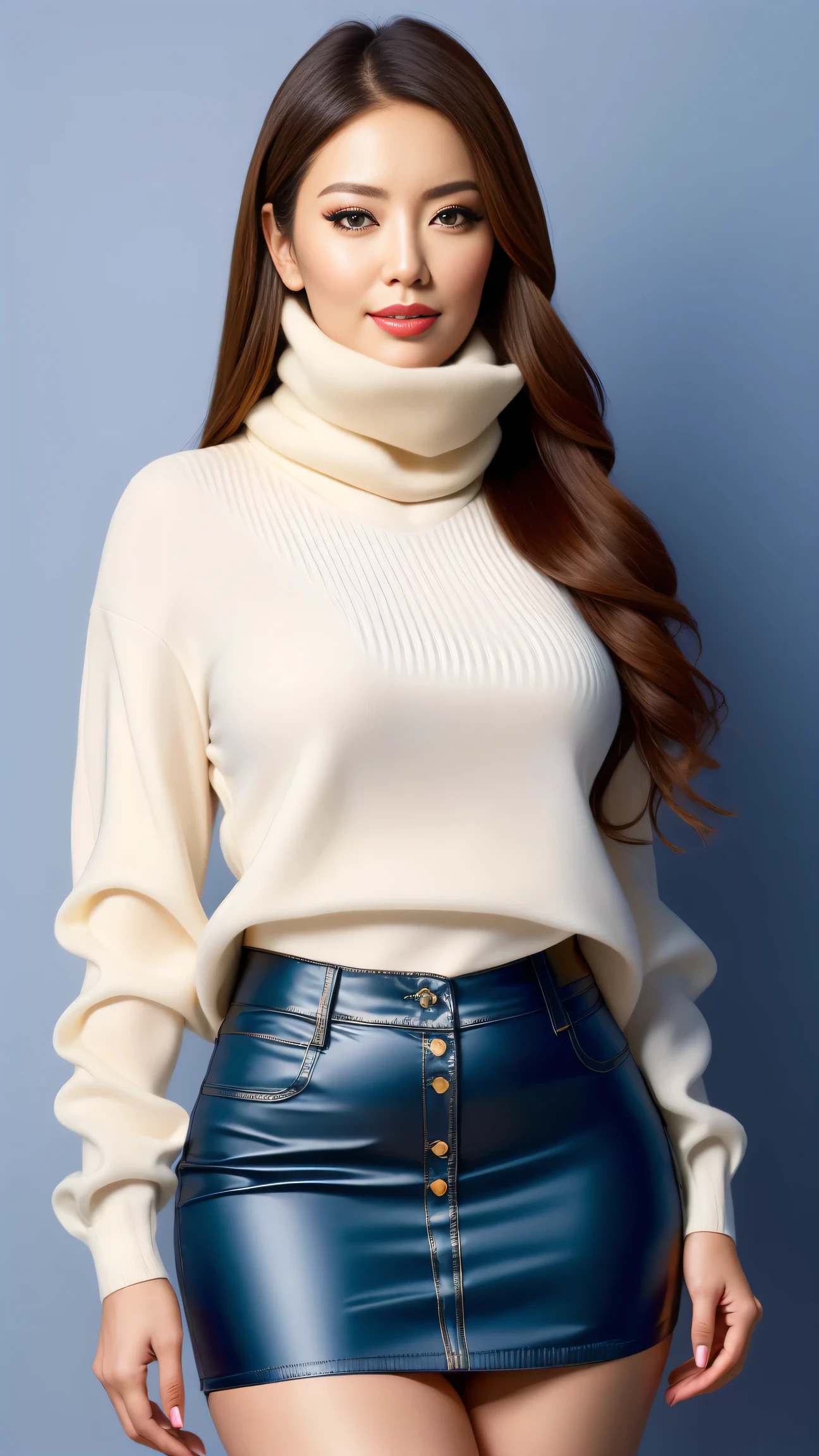 ​(masterpiece, highest quality), japanese mature, (alone), 60 years old, (wrinkles around the eyes:1.45), big breasts, mature woman, Glamour, Sexy, pure white skin, looking at the viewer、super big breasts、(long hair)、small diamond necklace、earrings、(((Detailed white knit turtleneck sweater, Black leggings)))、high heels、smile、Public place、cross your legs、sit on a chair、full body photo、