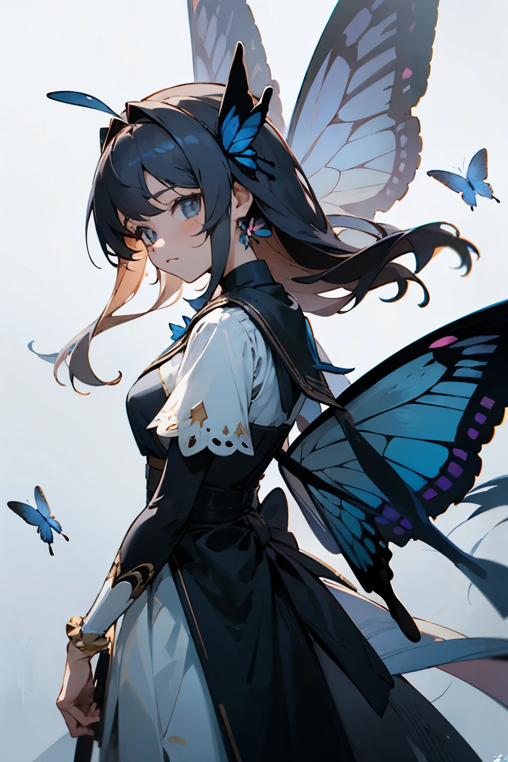 ((best quality)), ((masterpiece)), (detailed), anime girl, butterfly accessories, general costume, wings