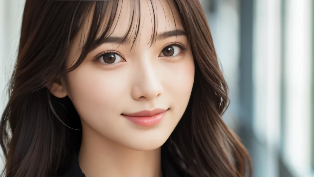 (Realistic: 1.4), (highest quality: 1.4), (Fine grain), Full body shot, ((office)), ((I'm working)), ((One young woman)), Black wavy hair, ((Recruitment suits)), Wide eyes, Blushed face, ((smile)), Highly detailed face and skin texture, Healthy Skin, 8k resolution