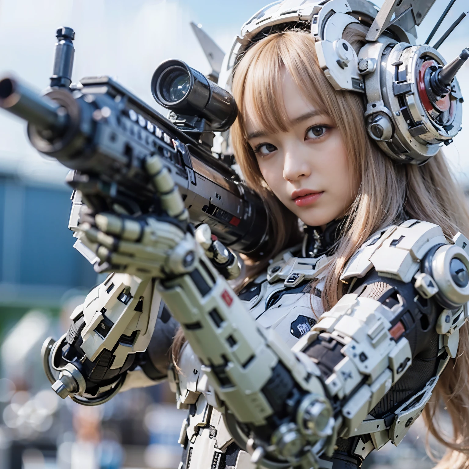 (masterpiece, best quality:1.2), (8k uhd, 16k, 32k, ultra high res), (photorealistic:1.37), (RAW photo), ultimate-realistic, ultimate-realistic details, ultimate-realistic texture, ultimate-intricate details, ultimate-realistic lighting, ultimate-realistic shadow, japanese girl, ultimate-cute face, ultimate-RAW skin, ultimate-realistic eyes, woman in powered suit, cannon mounted on shoulder, very cute face, mechanical, extremely intricate details, full body shot, ultimate photorealistic, clear stream