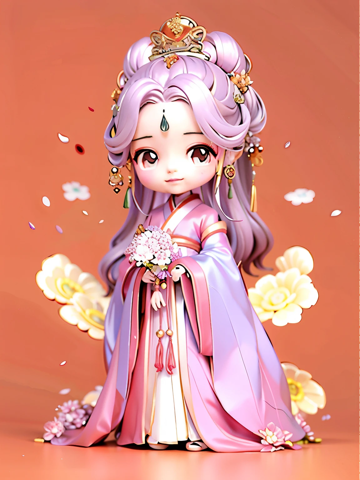 3D，China Princess, Cartoon girl in dress，There is a tie and a flower, Beautiful Line art, Very exquisite color combination, Beautiful Line art, Ancient Chinese Princess, palace ， Girl in Hanfu, Line art coloring book, Line art Behance HD, Perfect color matching, Line art, Anime Princess,