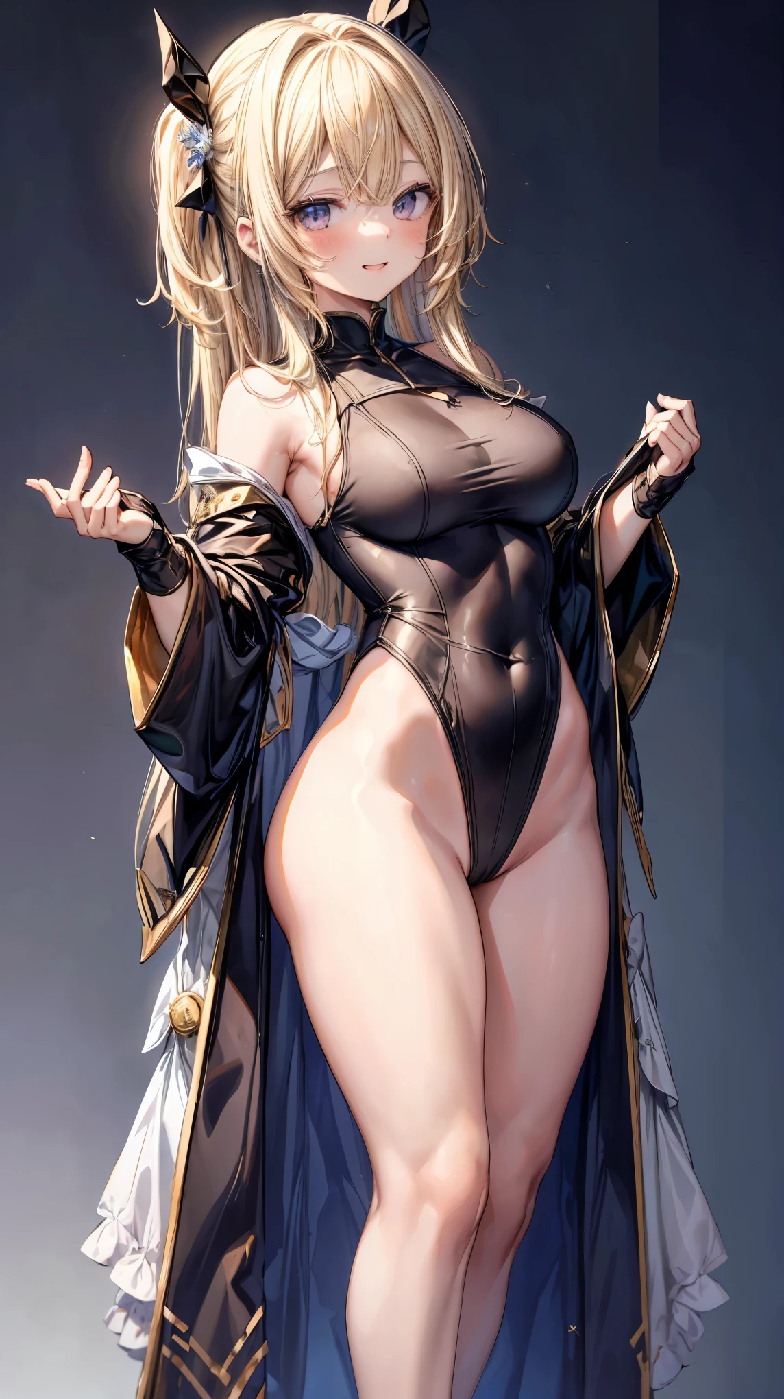 Very detailed、highest quality、Best image quality、masterpiece、8k、Anime Face、A kind smile、Open your mouth、Blonde Hair Color、leotard