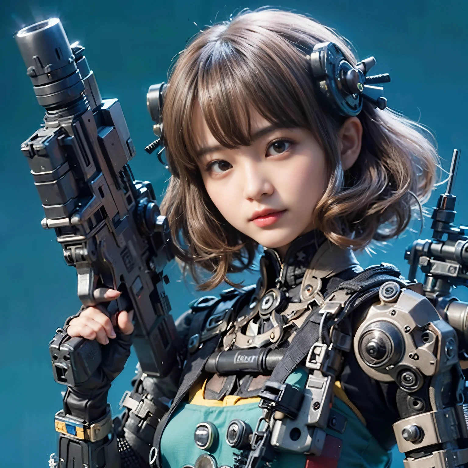 A close up of a woman holding a gun and wearing a suit - SeaArt AI