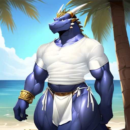 hi res,(((dragon, furry))), (  ), anthro, , , ((((long loincloth)))), ((((lingerie bikini, s\ex\y bikini, side-tie panties, tiny black thong)))), (((( male,  , anthro, slim, skinny, )))), male, , anthro, , slim, Skinny, tail, adults, mature, (((male))), (((((((((solo))))))))) outside, plant, standing, sea, tree, (water), detailed background,by milkytiger1145,by takemoto arashi,by null-ghost, cold atmosphere, open smile, soft  blush, , (((((((((((wearing white tshirts))))))))))), (((((((((muscular thighs, thick thighs, wide hips))))))))), (((((golden accessory, loincloth accessory, loincloth jewelry, jewels and ornaments for loincloth, s\ex\y loincloth, belly dancer outfit, long pelvic curtain, narrow loincloth)))))