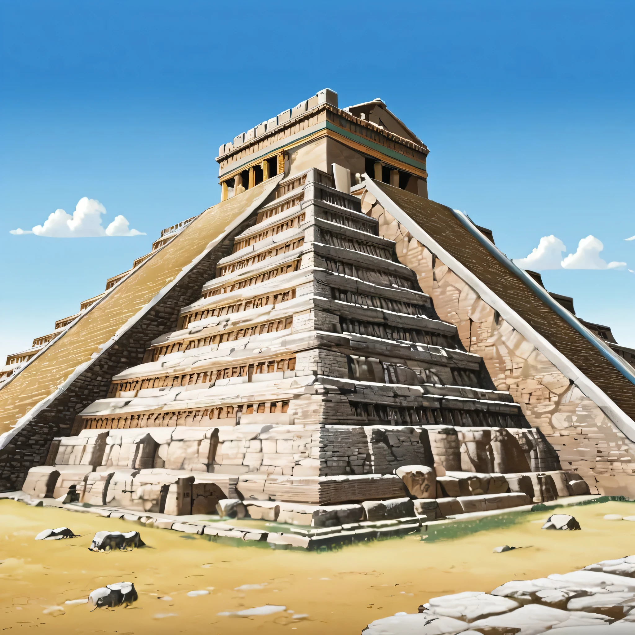illustrations of ancient buildings with colored images