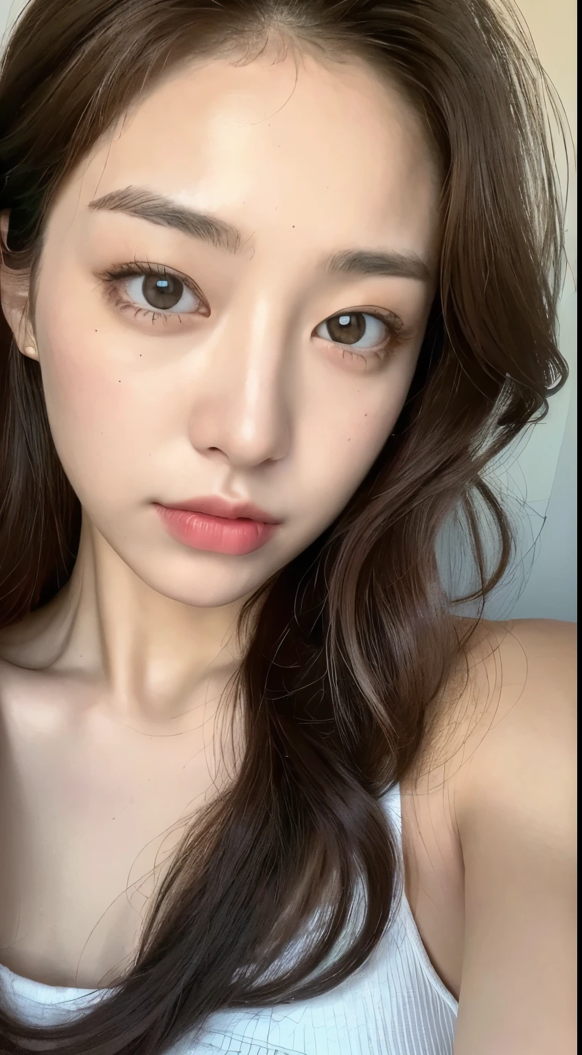 ((highest quality, 8k, masterpiece :1.3)), One girl, Beautiful woman with slim abdominal muscles :1.3, (Random Hairstyles :1.2), Oversized tank top :1.2, Highly detailed face, Fine grain, double eyelid, Underarm