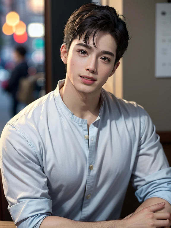 boy, Happy, Perfect quality, Clear focus (Clutter - Home: 0.8), (masterpiece: 1.2) (Realistic: 1.2) (Bokeh) (highest quality) (Detail Skin: 1.3) (Intricate details) (8k) (Details) (Sharp focus), (Happy) whole body, Clean background, Long field of view composition, 85MM SHOT, logic, Masculine,1人のboy,Streets of Harajuku,shirt,leaning against the wall