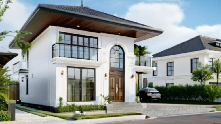 exterior house, contemporary style, white wall, wood wall, wood door, glass window, (realistic:1.2), Masterpiece, high quality, best quality, authentic, super detail, outdoors,road,pavement, grass, trees, sky, cloud, (daylight:1.1)
