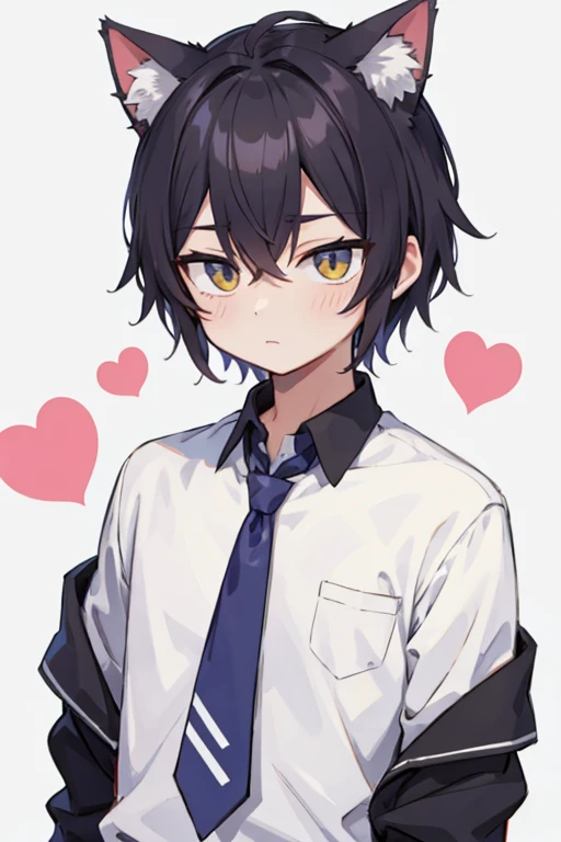 16-year-old boy,cute,Wear a white short-sleeved shirt and a black work tie,Wear black pants,Wear black booties,Wear white gloves,Black hair,Black eyes,blush,sweat,shy,porn,Close-up photo