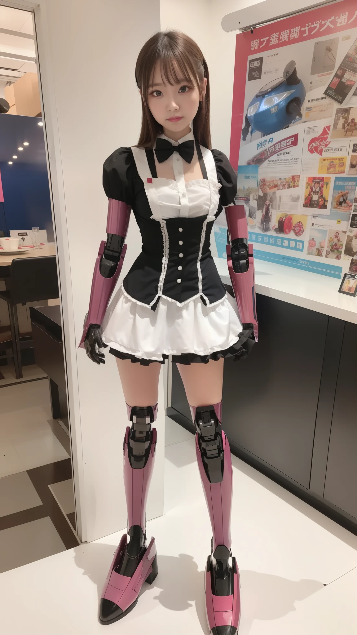 promo photo, waitresses, Gothic Lolita half costume and maid costume, Clothes based on white, robot