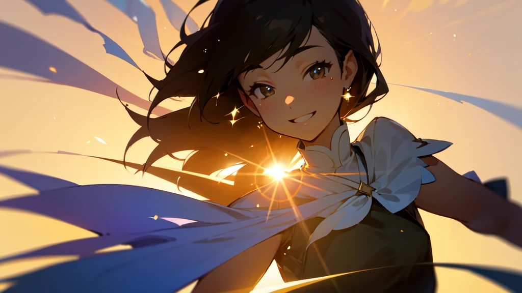 Today is a happy day、sun and shadow、Strong female silhouette、Smiling Girl、Sparkling sun。