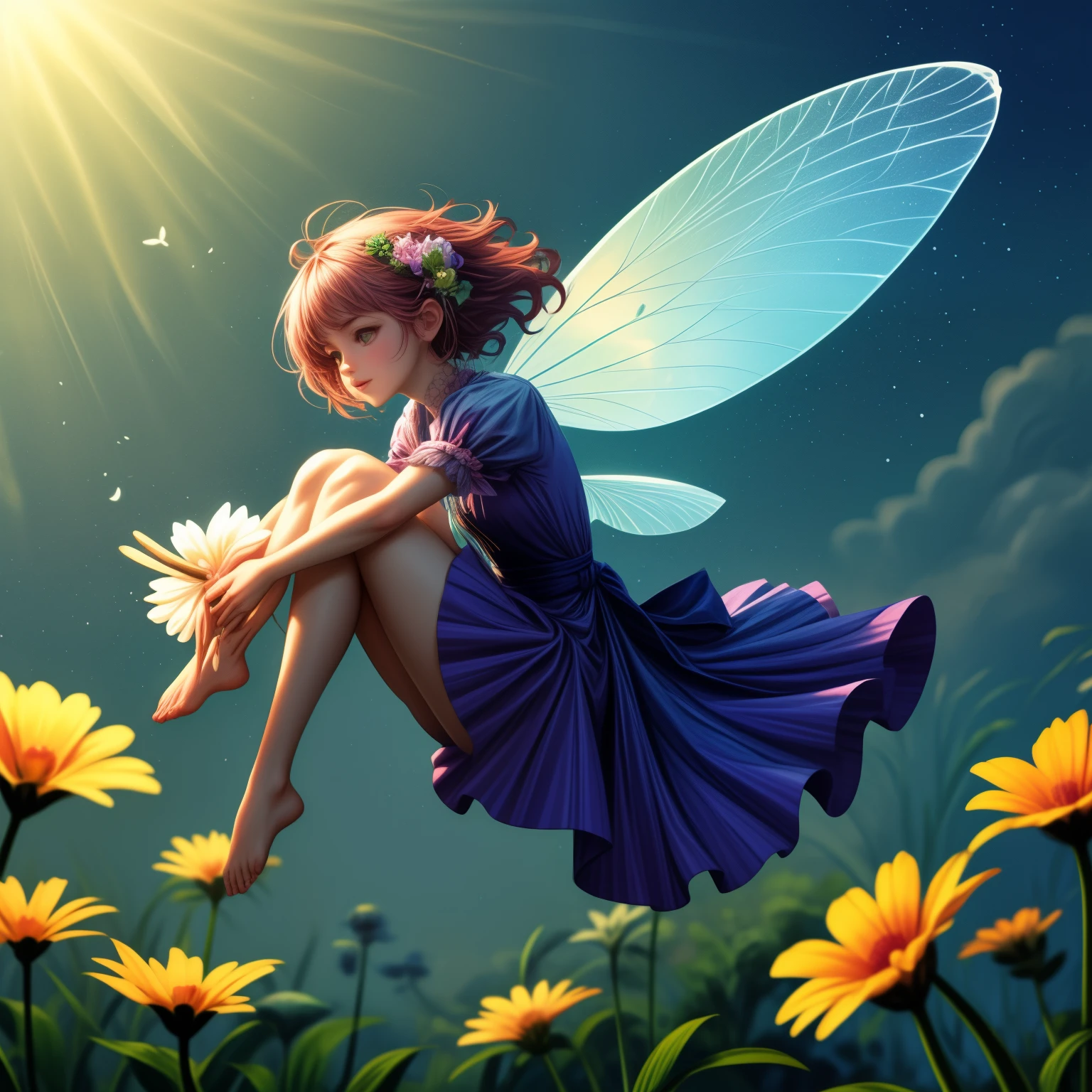 floating fairy above flowers