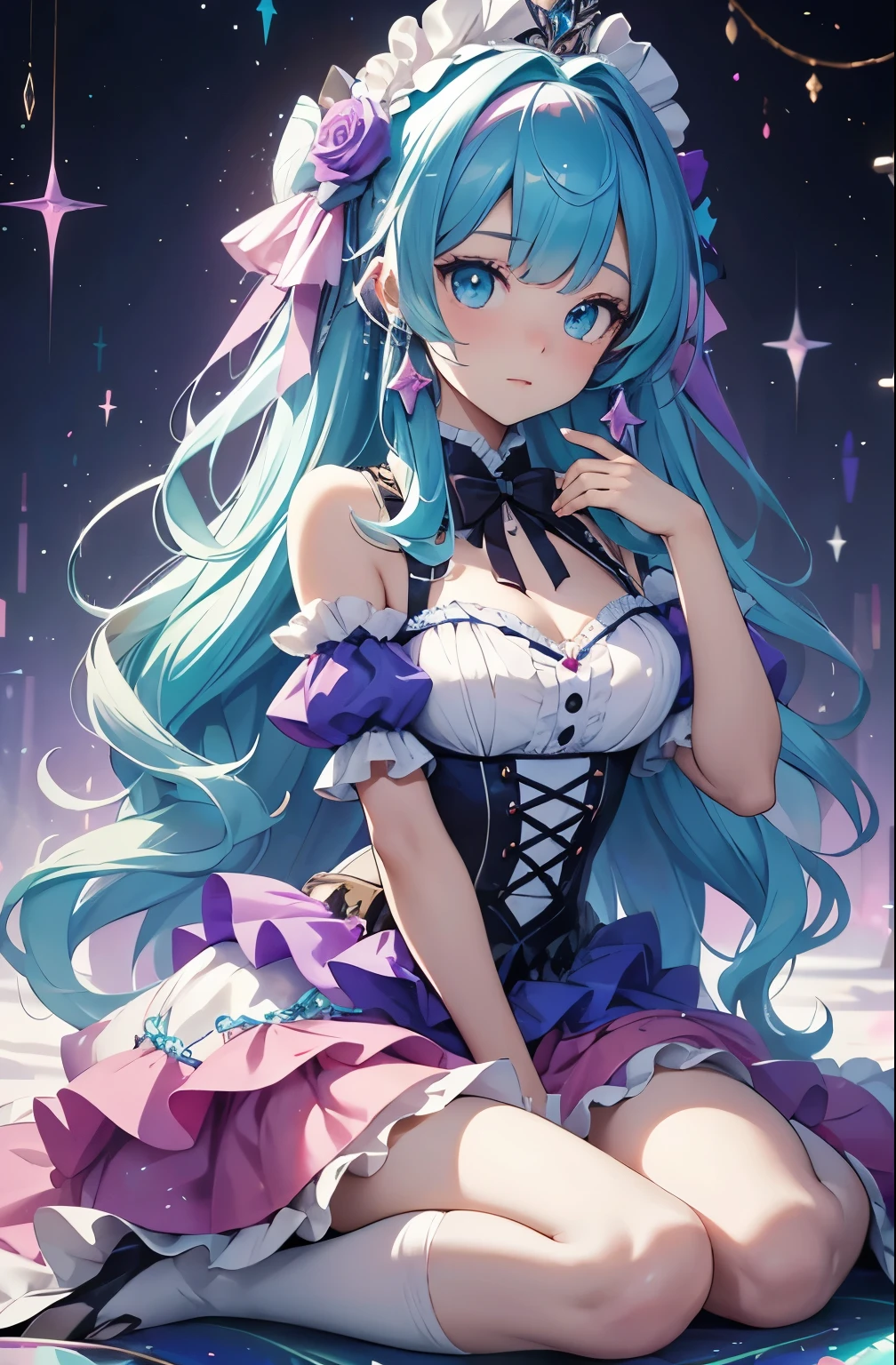 best qualityer,tmasterpiece,Ultimate resolution,downy,Extremely colorful,Colorful,Mermaid princess,ta dress,starrysky