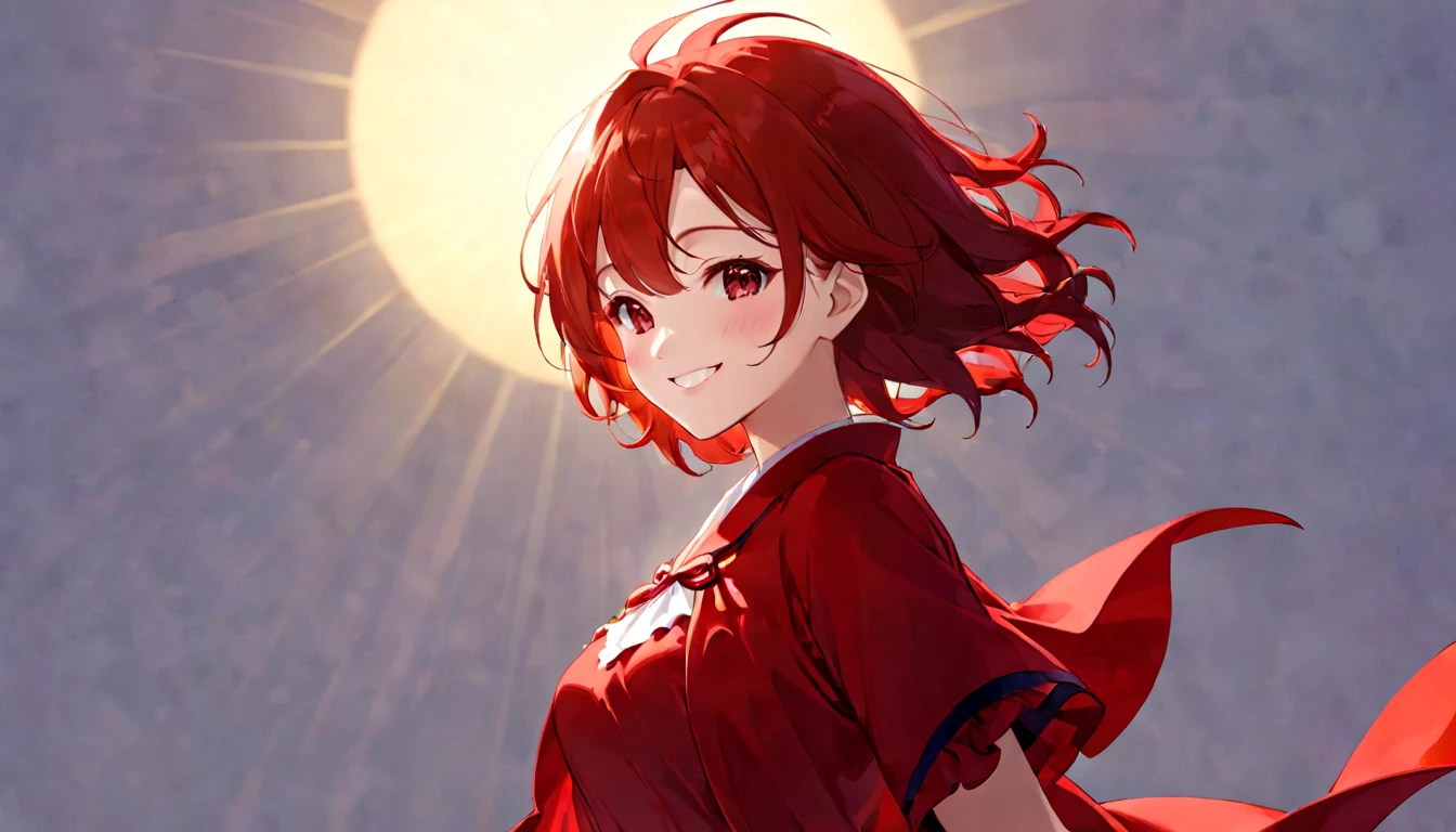 Today is a happy day、sun and shadow、Strong female silhouette、Smiling Girl,red,red,red,barning