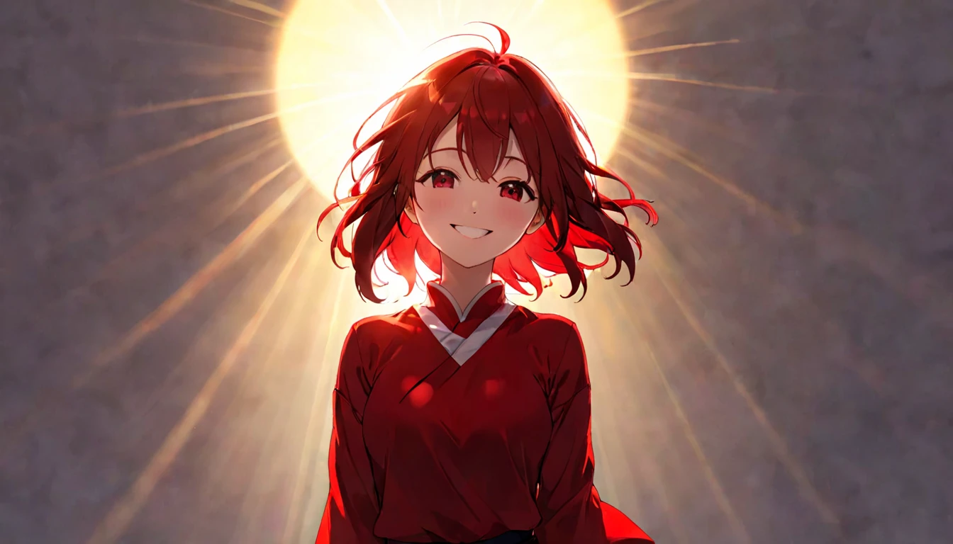 Today is a happy day、sun and shadow、Strong female silhouette、Smiling Girl,red,red,red,barning