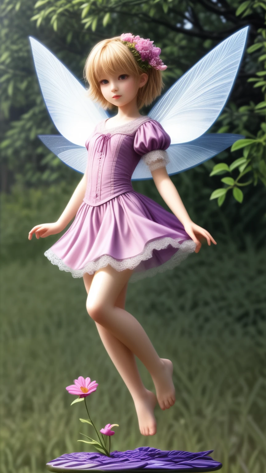 floating fairy above flowers, full body shot, detailed foot, detailed head