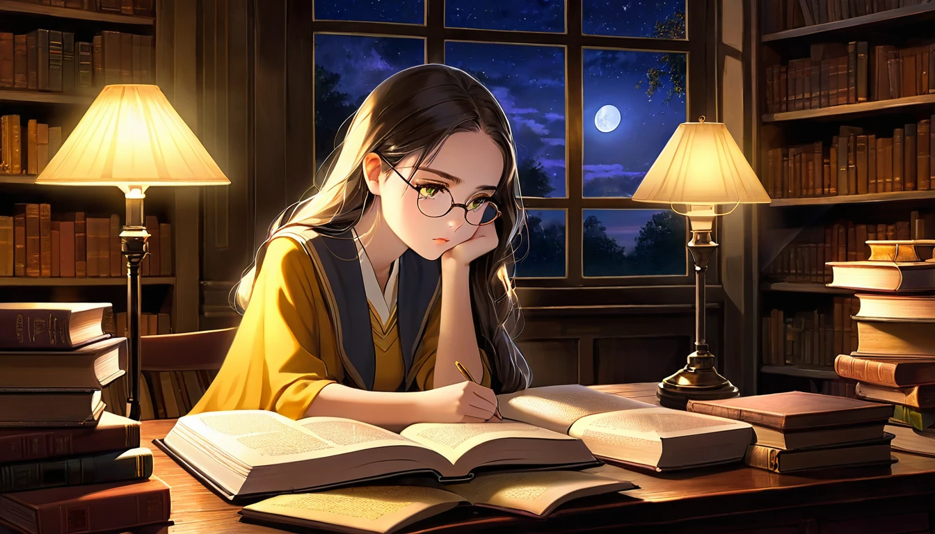 Masterpiece, Best quality, 1girl, Cozy corner, Jumble of books, Profound study, Desk lamp, Yellow glow, Peaceful ambiance, Quiet night, Window, Tranquil countenance, Intensity of concentration, Composed posture, Inquisitive eyes, Subtle tilt, Nimble fingers, Timeworn margins, Sultry aura, Silent focus, Deep in thought, Scholar, Old world wisdom, Intellectual, Thoughtful, Pensive, Well-read, Intellect, Knowledgeable, Wisdom seeker, Glimpse into the mind, Soaking up the knowledge, Absorbing the information.
A girl, enscon,evening,
