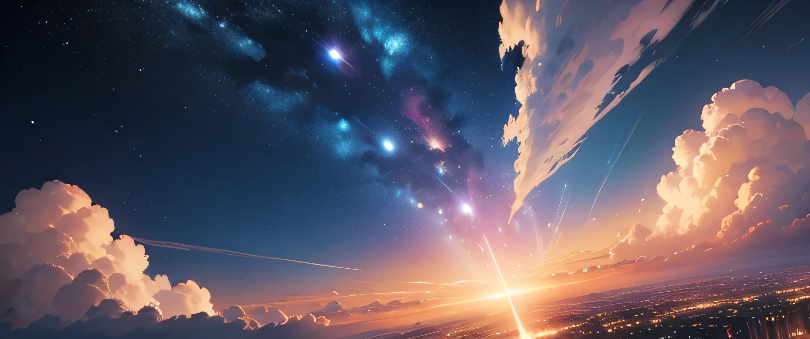 Anime-style scenes,Beautiful sky,There is a star and a planet, Universe sky. By Makoto Shinkai, anime art wallpaper 4k, anime art wallpaper 4k, Anime Art Wallpaper 8K, 4k anime wallpaper, 4k anime wallpaper, 4k anime wallpaper, animated sky, Amazing wallpapers, Animated background, planet sky in background, Animated background art