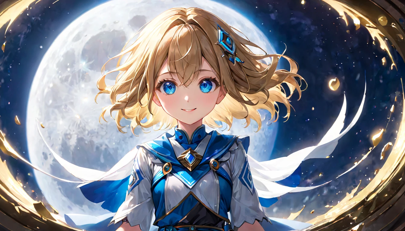 masterpiece, highest quality, Super detailed, figure,1 girl, looking at the viewer, highest quality,Depth of the bounds written,(closed mouth,light smile,blue eyes:1.1) BREAK  on the moon ,geta way,altanativ