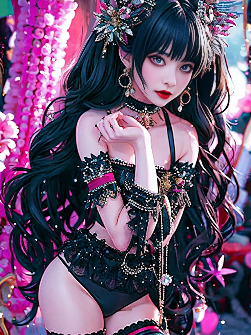 Her appearance is full of unique charm,On a melon-shaped face,Have a pair of eyes as deep as obsidian,Looks so radiant,The straight nose and the red lips complement each other,Exuding natural beauty,In the flowing long hair,A pair of slender ears are faintly revealed,It adds a bit of sweetness
