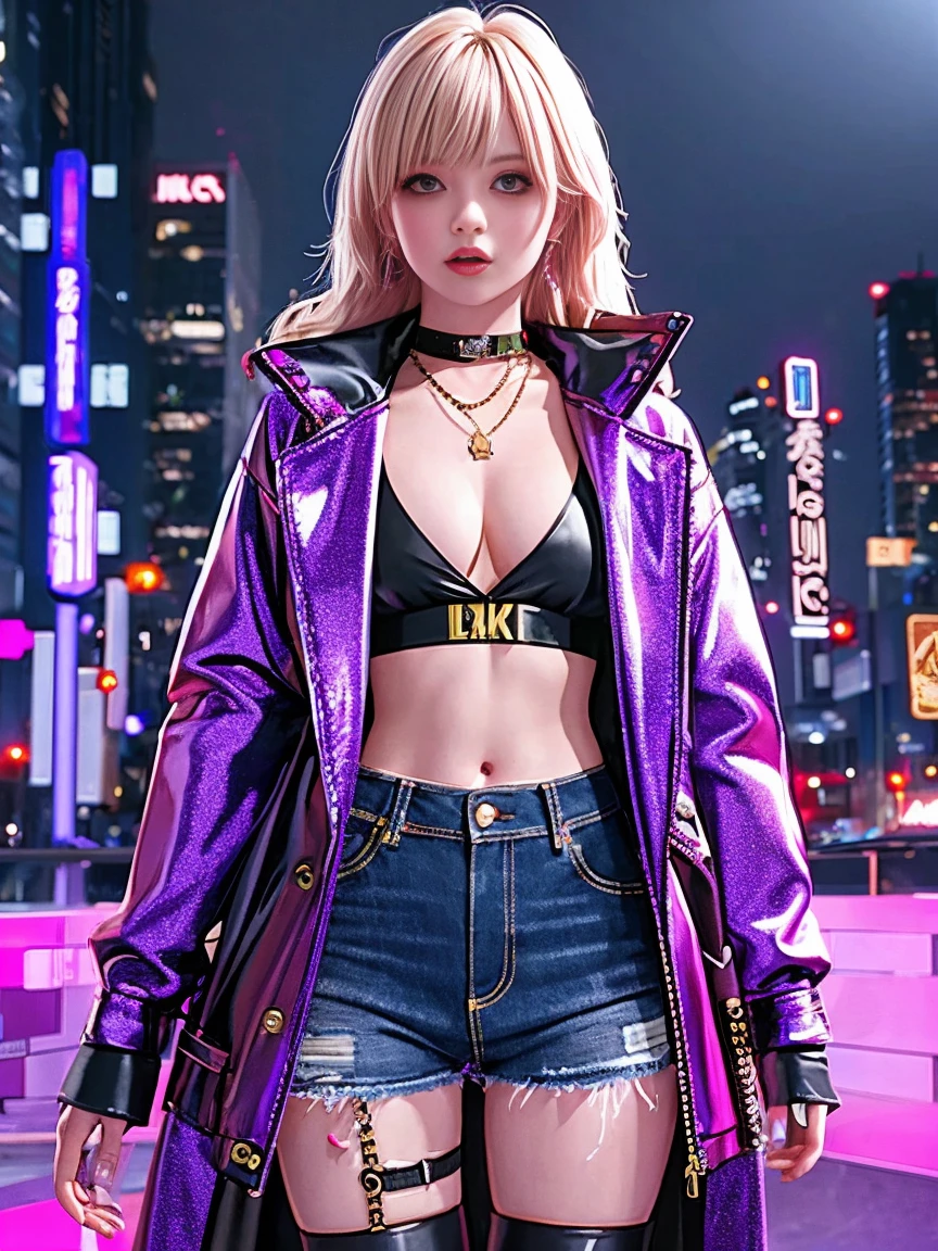 (Representative :1.2), 16k, neon background, Cyberpunk background, Cyberpunk, get off the sports car, Neon lighting effect reflected on the character's body, neon lighting effect, line neon,1 girl, night, blurred background, brown eyes, cowboy, denim jacket, depth of field, hands in pockets, upper body, slanted body, above hips, hat, hoodie, coat, jeans, lips, looking at the viewer, neon, open clothes, open jacket, slightly lifted lips , rainbow, shirt, solo, standing,(Exquisite and perfect demeanor:1.3),(dream),(Ultra HD, masterpiece, precise, Anatomically correct, textured skin, High Detail, high quality, The award-winning, 8k)