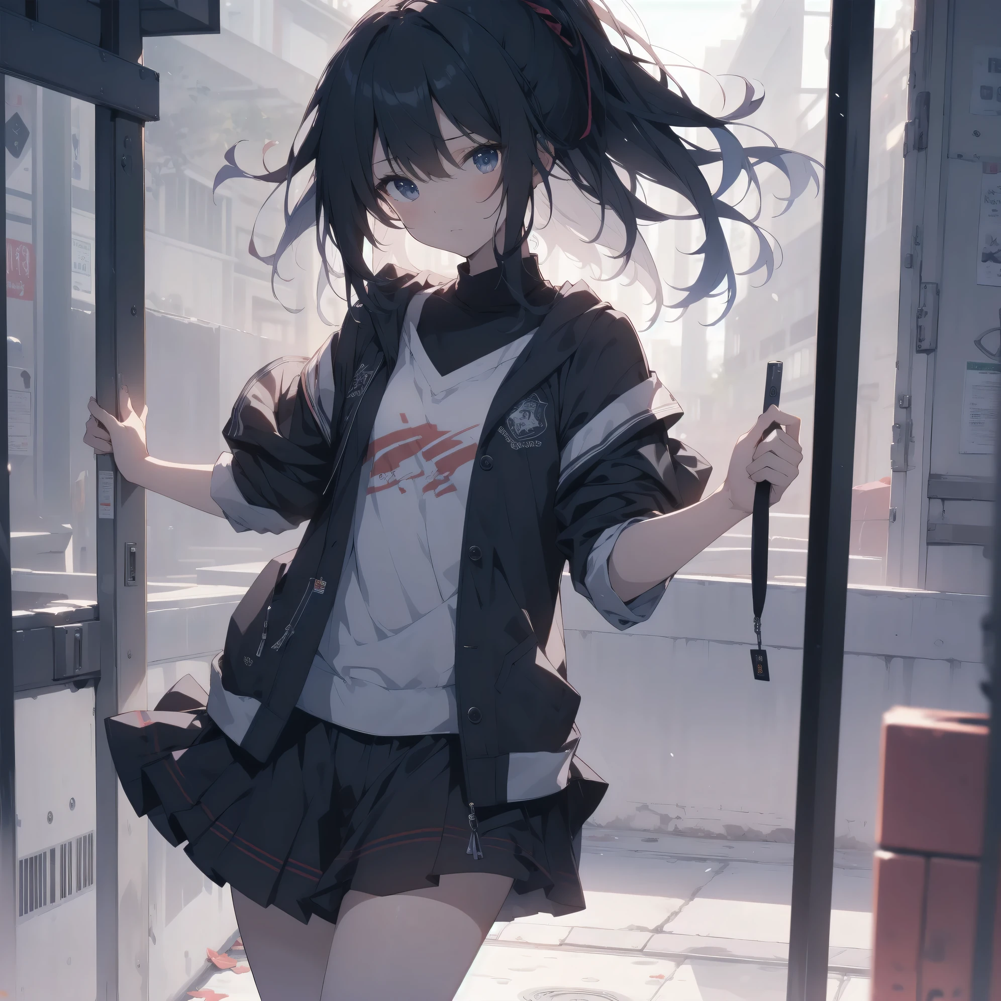 ultra-absurdres-Top quality by artist God, ultra-detailed, high resolution, anime moe artstyle, best anime 8k konachan wallpaper, pixiv contest winner,pool:2810, perfect anatomy,break, 1girl, (Please draw a tomboy walking to home alone. )break,(Solo,little female, 13-year-old:1.3),Full limbs, complete fingers, (very short hair), ponytail, flat chest, groin, small butt, thighs, small black eyes, beautiful detailed eyes, well-proportioned iris and pupils, expressive eyes, highres detailed hair, soft expression, emo_fashion, short shorts, (Detailed Lighting), (Detailed background),solo_focus, in the School commute route. break,super detailed skin, Best cinematic lighting powered by famous artist, 8k,beauty illustration,photoshop_(medium),very aesthetic,break,((artist:shiokonbu )), artist:bolze ,artist:oyari_ashito ,artist:kantoku ,