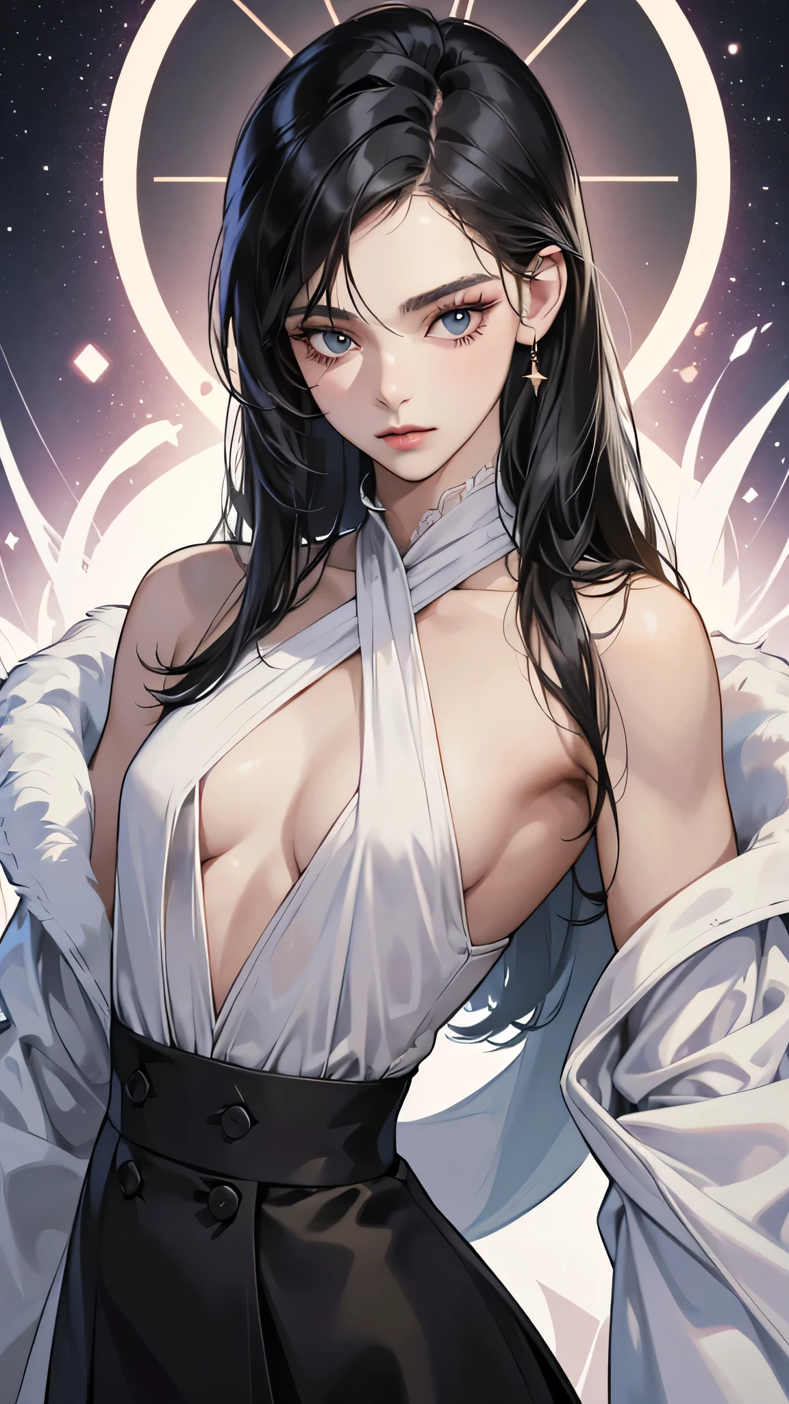 (table top, digital art, digital illustration, 4k, 8k, Super detailed, beautiful images, clear image, realistic, RAW photo, perfect face, perfect lines, perfect eyes, soft lighting) ,1 female, (long black hair,straight hair,bullish look,Beautiful woman,grace,Make up well,19 year old woman,small breasts:1.3),Two handsome men in suits, (human,muscular,solid shoulder width, human,boyish hairstyle,English gentleman'Style,A man in his 30s with a cool expression,28-year-old man with bright smile:1.2),Smile showing your white teeth(embarrassing,shy smile:1.1),light-filled bedroom、on the bed、negligee、couple、couple kissing、romance porn、lie down、lure