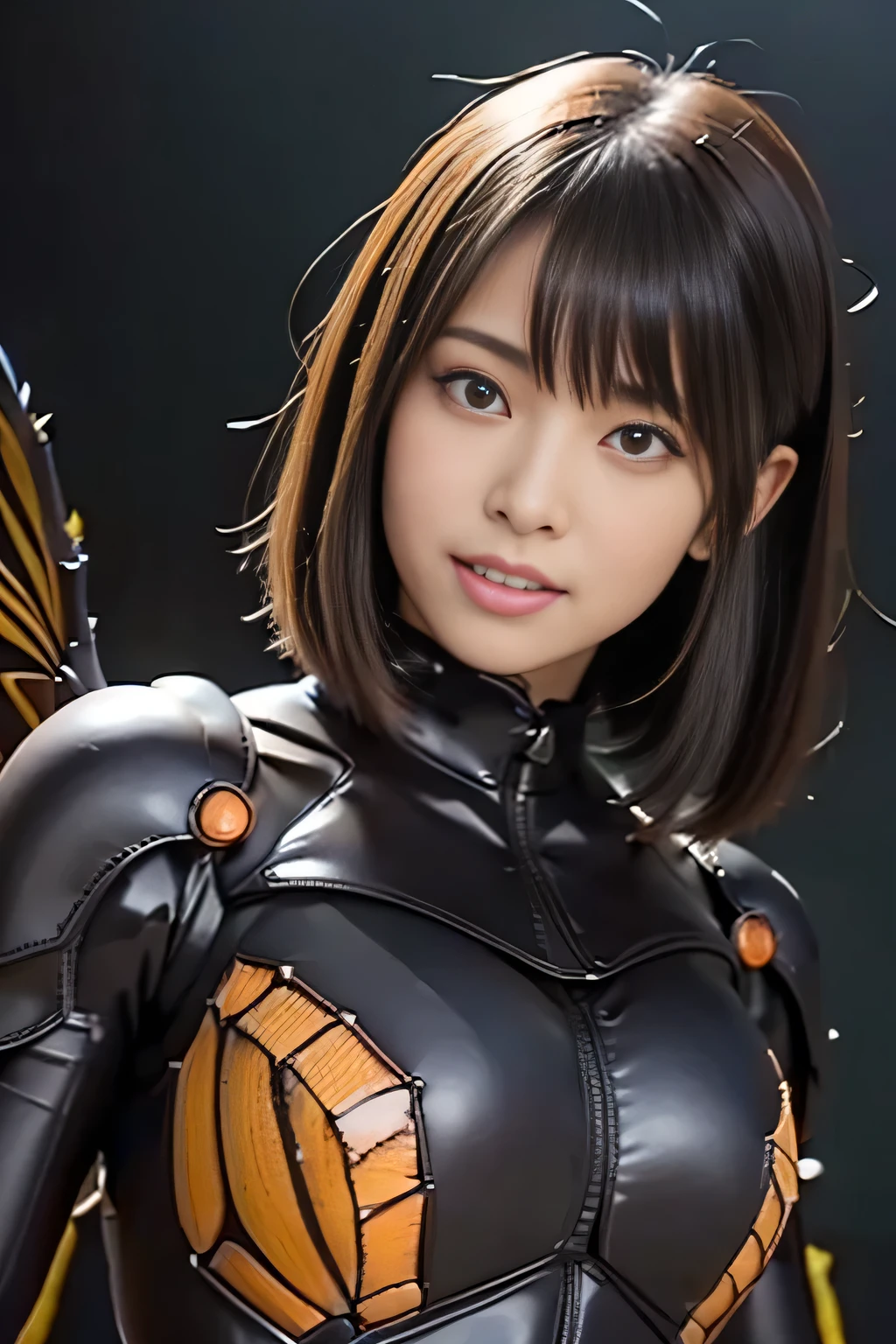 (high resolution,masterpiece,best quality,extremely detailed CG, anime, official art:1.4), realistic, photo, amazing fine details, all intricate, gloss and shiny,awesome many layers, 8k wall paper, 3d, sketch, kawaii, illustration,( solo:1.4), perfect female proportion,villainess, (fusion of dark brown cockroach and lady:1.4), (brown cockroach form lady:1.2), (brown cockroach lady:1.2), (fusion:1.2), (solo:1.4), (evil smile:1.2), muscular, abs, (cockroach brown exoskeleton bio insect suit:1.4), (cockroach brown exoskeleton bio insect armor:1.2), (brown transparency cockroach wing:1.4), (brown cockroach antennae:1.3),