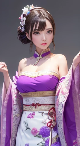 handsome chinese girl, clear eyes, clear facial features, wearing Hanfu, fighting stance, Martial arts moves, A body wrapped in purple mist, Runes around, holographic reality, holographic halo, motion blur, game light effects, edge light, soft light, movie edge light, delicate light, masterpiece, Super detailed, magnificent composition, super hd, high quality, 最high quality, 32k