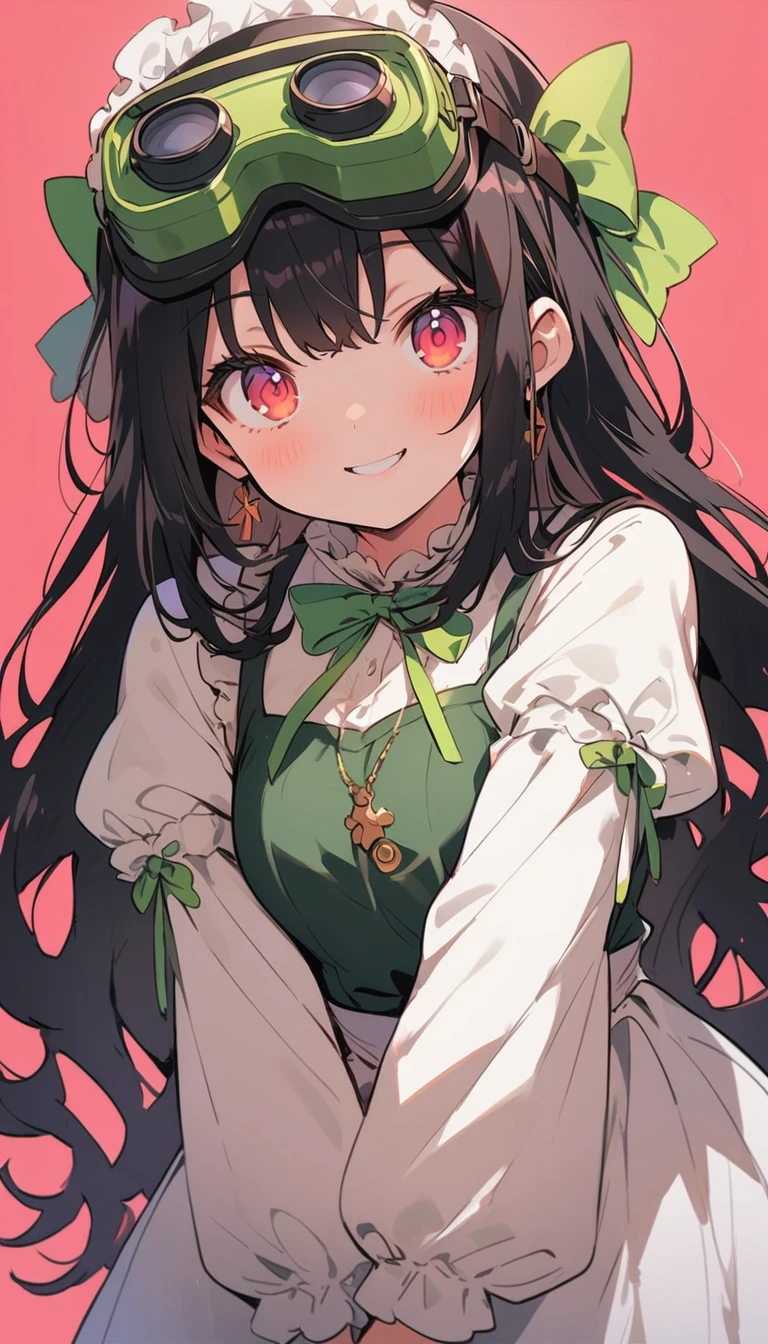 (highest quality、masterpiece、High resolution、detailed)、animeスタイル、Flat Style、(Shining Eyes、detailed美しい顔),  BREAK,1 girl、masterpiece, 1girl,(Maid clothes) (mech suit:1.4), sleeveless, armor, (mech long fingerless gloves:1.3), (mech long boots:1.3), zettai ryouiki, (head-mounted display VRgoggles:1.5), potbelly、(High saturation)、Dynamic Angle、anime、(Simple Background)