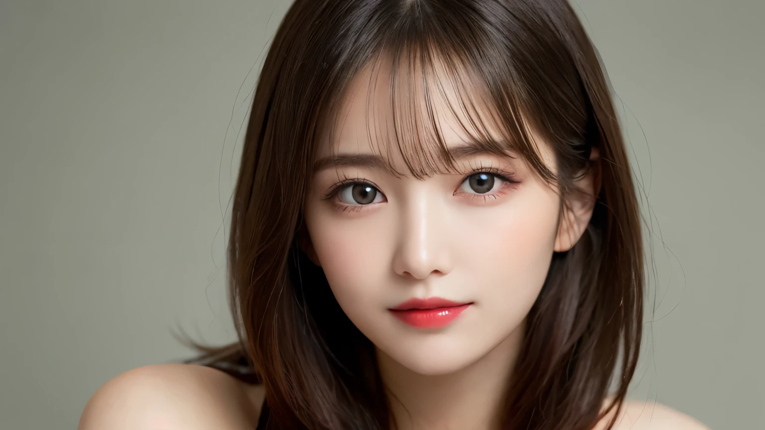 on the table, best quality, shape, Ultra Detailed, Finely, high resolution, 8k wallpaper, 完璧なダイナミックな構shape, Beautiful and delicate eyes, Medium Length Hair, Small Breasts, Natural lipstick, Casual sexy pose,Smile,20 year old girl、midnight、Beautiful and detailed face、Perfect beautiful face,big eyes、original photo、Use the whole body to express the feminine posture、Beautiful and delicate eyes、Small face、Beautiful duplex、Facelift and style,skirt、Beautiful golden ratio face,Long hair