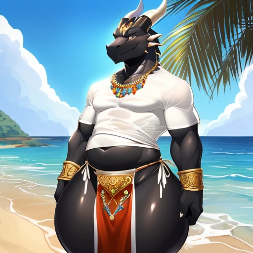 hi res,(((dragon))), (black body ), anthro, , , ((((long loincloth)))), ((((lingerie bikini, s\ex\y bikini, side-tie panties, tiny black thong)))), (((( male, , anthro, slim, skinny,)))), male, , anthro, , slim, Skinny, tail, adults, mature, (((male))), (((((((((solo))))))))) outside, plant, standing, sea, tree, (water), detailed background,by milkytiger1145,by takemoto arashi,by null-ghost, cold atmosphere, open smile, soft blush, , ((((((((wearing white tshirts)))))))), ((((((((( thighs, thick thighs, wide hips))))))))), (((((golden accessory, loincloth accessory, loincloth jewelry, jewels and ornaments for loincloth, s\ex\y loincloth, belly dancer outfit, long pelvic curtain, narrow loincloth)))))