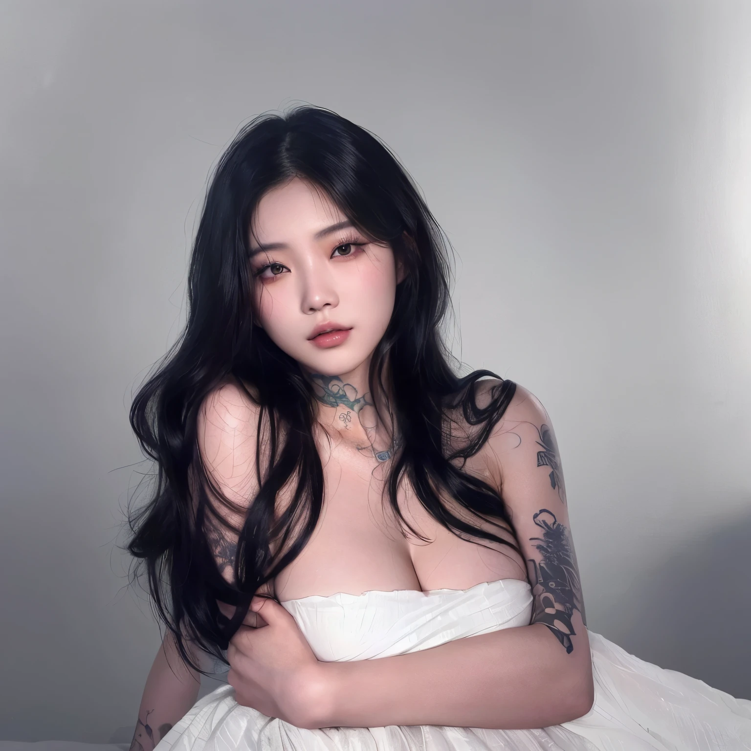 arafed woman with a white dress and tattoos on her arm, xision wu, asian girl, of taiwanese girl with tattoos, a young asian woman, inspired by Yanjun Cheng, asian features, wenfei ye, young asian girl, chinese girl, an asian woman, yanjun chengt, album art, beautiful asian girl, mai anh tran, korean girl