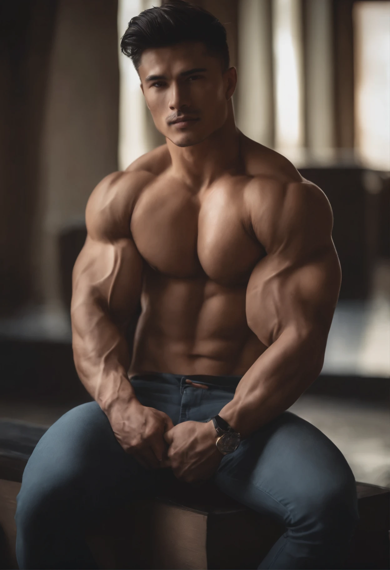 Man in open shirt posing for photo, Ripped,Bigchest, lean and muscular, well-muscled, lean but muscular, beautiful handsome body, very muscular, muscular bodies, shirtless, Muscular men, sexy muscular body, musculature, Attractive body, well-muscled, muscular build,Gentle face,asian human,20-years old