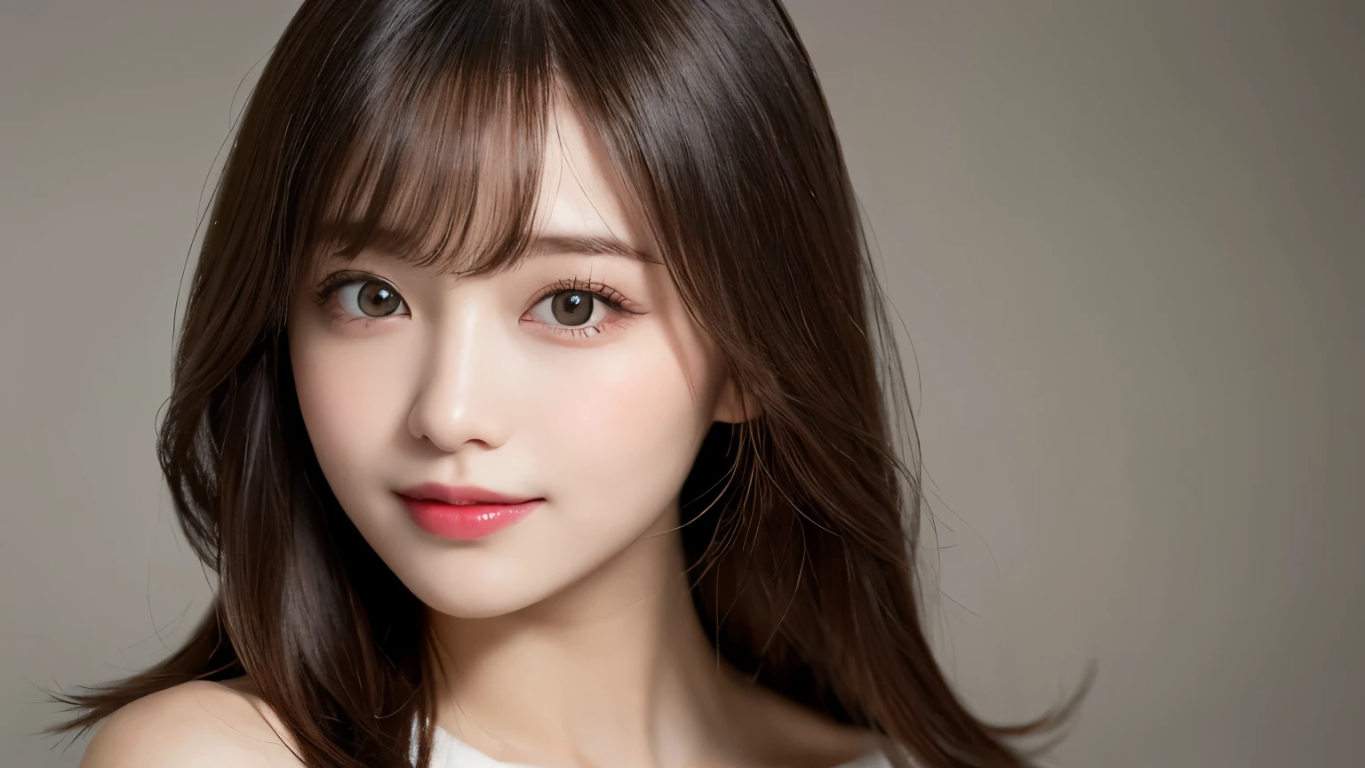 on the table, best quality, shape, Ultra Detailed, Finely, high resolution, 8k wallpaper, 完璧なダイナミックな構shape, Beautiful and delicate eyes, Medium Length Hair, Small Breasts, Natural lipstick, Casual sexy pose,Smile,20 year old girl、midnight、Beautiful and detailed face、Perfect beautiful face,big eyes、original photo、Use the whole body to express the feminine posture、Beautiful and delicate eyes、Small face、Beautiful duplex、Facelift and style,skirt、Beautiful golden ratio face,Long hair