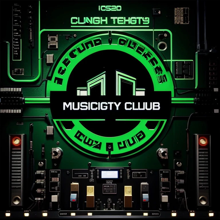 Circuit board with the words “Music Technology Club”