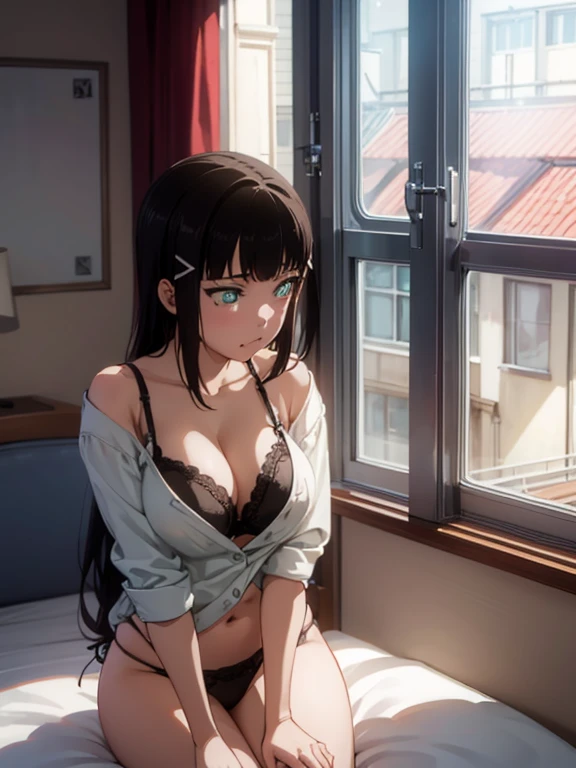 highest quality、Highest quality、4K,POV shot、Profile、night、Changing clothes、bra、High leg、Thong、Women with huge breasts and firm big asses、I look into her room through the window from the room next door