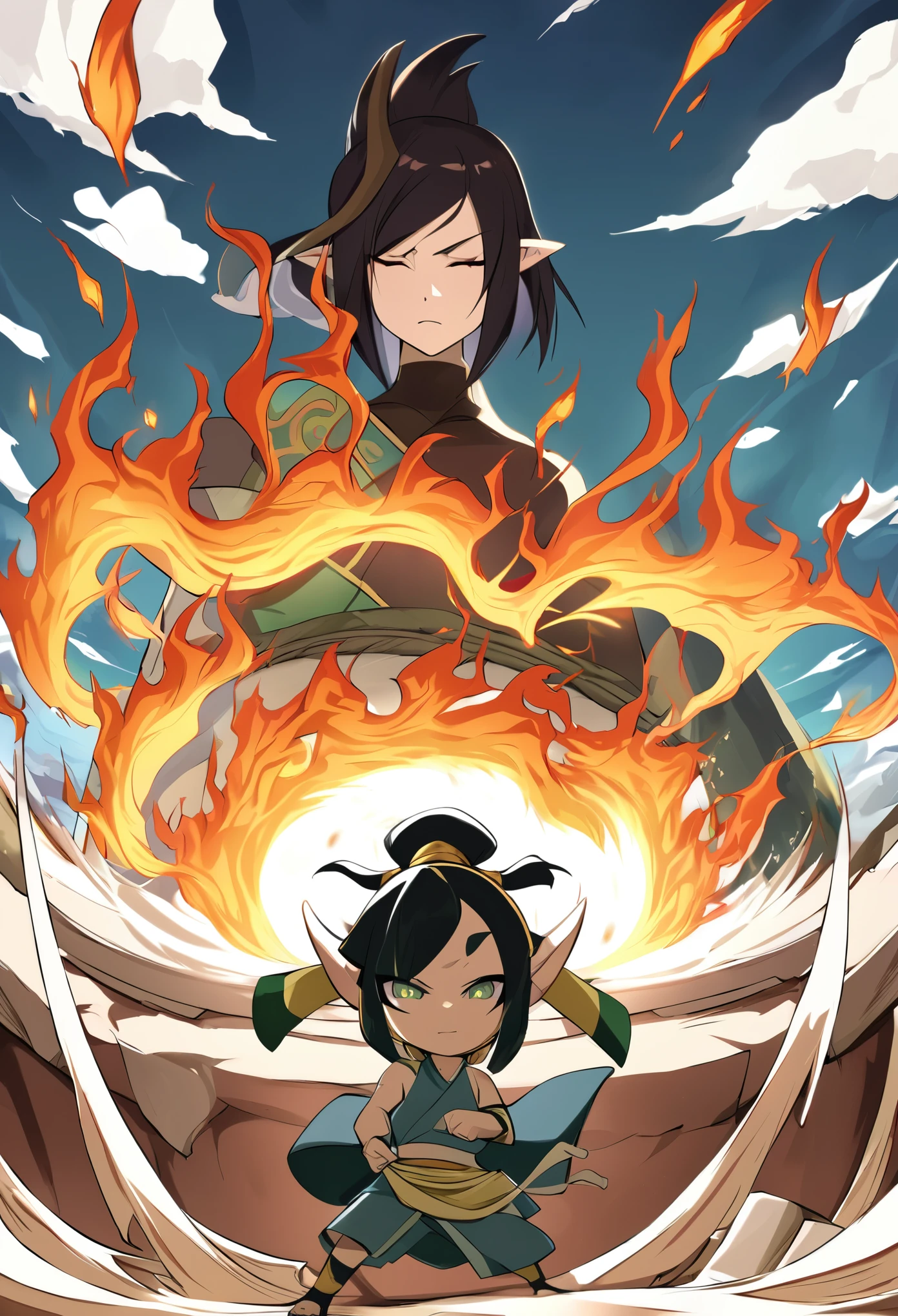 Make the image an boy earthbender, he is , black hair, green eyes. His naked. His penis is upright, he has muscles. Trace Avatar: The Last Airbender and Avatar: The Legend of Korra.