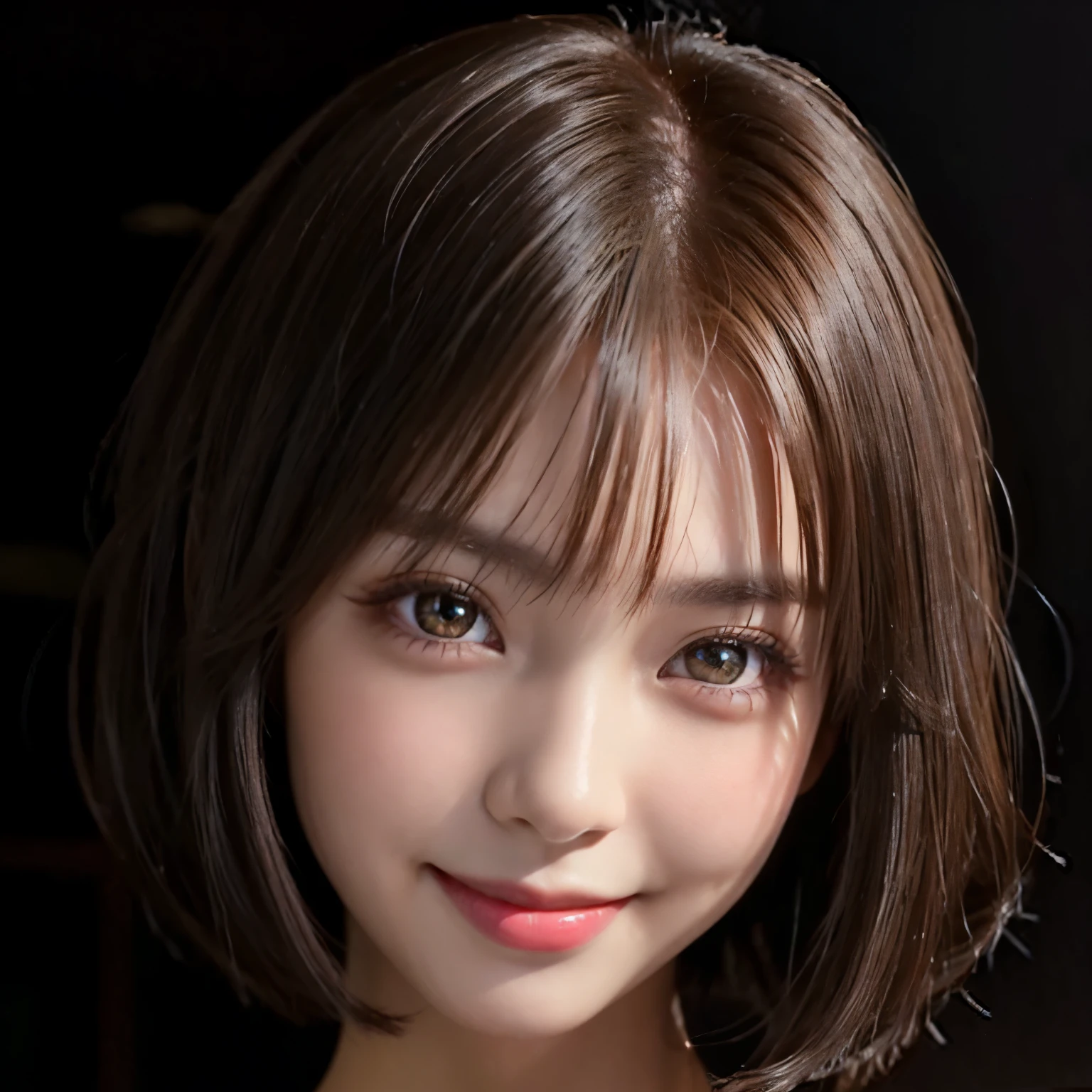 girl, beautiful face, smile, high detailed real eye, high quality pupil, double eyelid, brown color hair, bob cut, high detailed real skin, high quality skin, professional lighting, real shadow, masterpiece,
