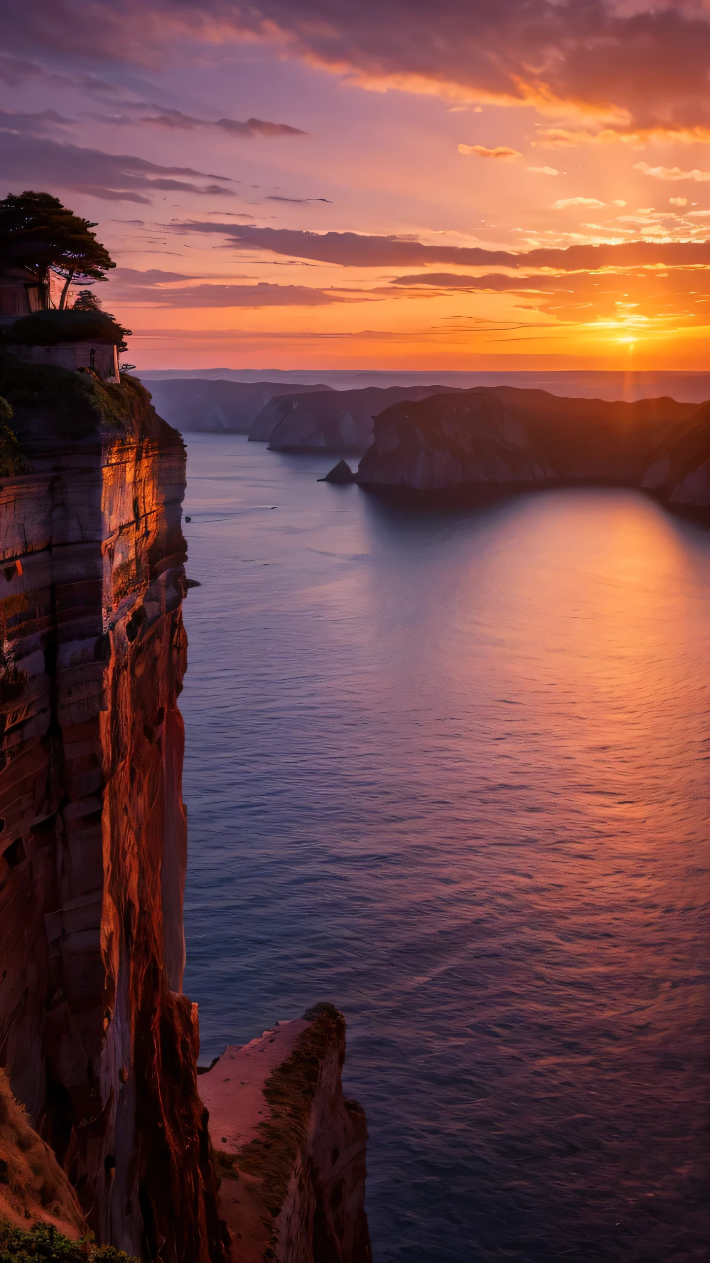 Highest quality,Fantasy,cliff,Sunset