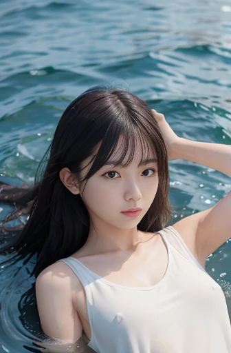 best quality, detailed, beautiful, insanely detailed, absurdres,perfect anatomy, Japanese female,black hair,27 years old, (slender), (small breasts best quality),
lake, blissful, sleepy, (floating:1.2), messy hair, (plain white dress), (Scene of lying and floating on the surface of the lake:1.2),a single large shooting star falling, (at midnight), full body shot, overhead shot, darkness