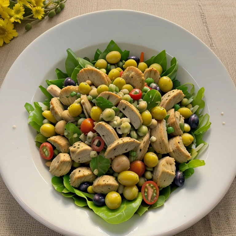 ensalada de garbanzos con pollo y verduras