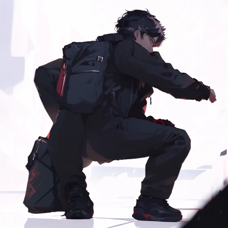 Wearing、Close-up of a person with a backpack, The style of red-line anime movies, Invisibility Suit, Trigger anime art style, 2 0 2 2 Anime style, 2022 anime style, Similar to Ghost in the Shell, Cartoon shading animation, Adult cartoon animation, Metal Gear Anime Cyberpunk, Cartoon rendering art style