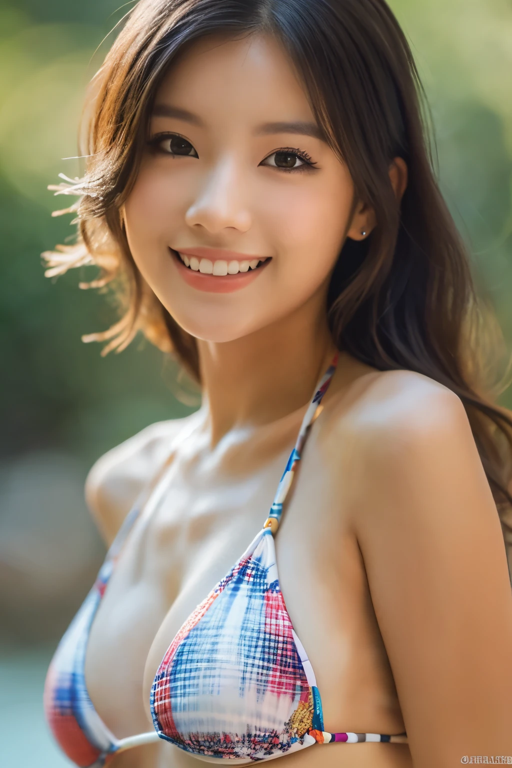 high quality,8k,4K,High resolution,woman,1 Personality,(若いwoman),(smile),Looking at the camera,Japanese,Bobcut,(Song 1.3),((最high quality, 8k, masterpiece: 1.3)),double eyelid, 最high quality,8k, High resolution, Highly detailed face,(Lens flare, Luminous Particles: 0.6),(Looking at the camera),luxury,((((Plump body)))),((最high quality, 8k, masterpiece: 1.3)),whole body,((((Micro Bikini))))